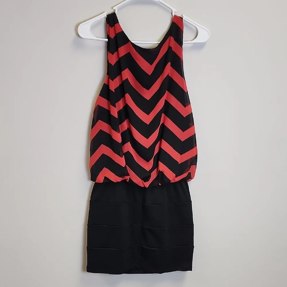 Trixxi Red and Black Chevron Skirt Set
